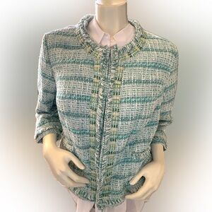 NWT Chico’s Black Label stunning teal & ivory embellished tweed jacket 3 (16/18)